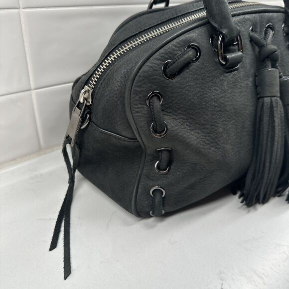 REBECCA MINKOFF Grove Suede Leather Handbag Dark Grey Tassel Top Handle Purse - Picture 4 of 16